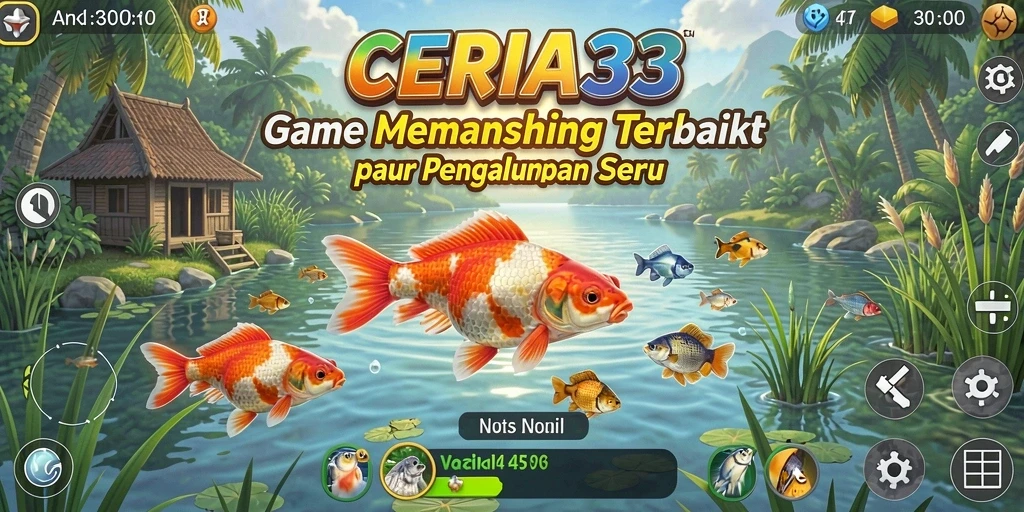 Screenshot gameplay CERIA33 menampilkan momen seru saat memancing.