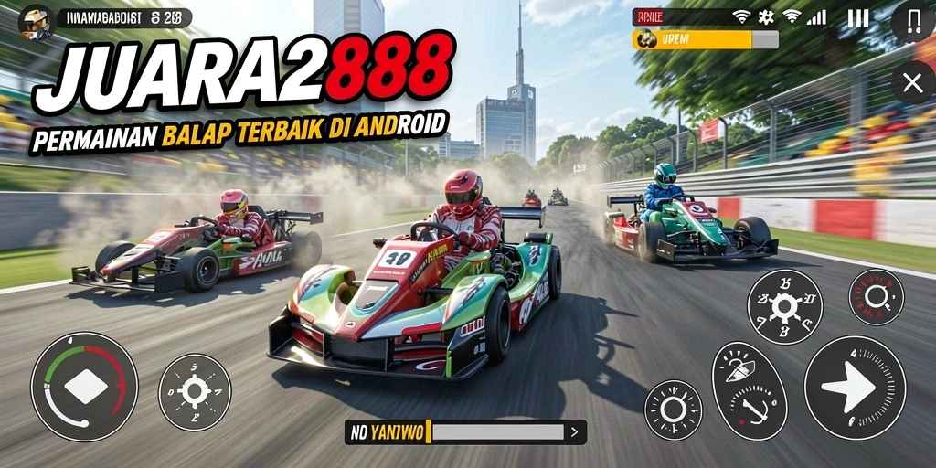 Gameplay JUARA288 dengan mobil balap dan lintasan menarik.