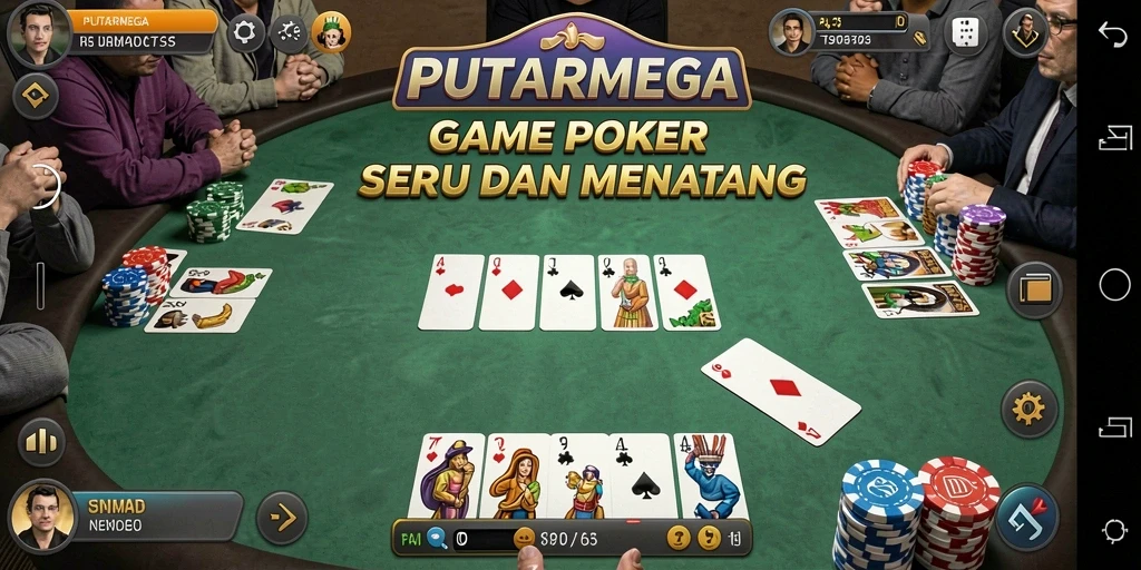 Screenshot gameplay PUTARMEGA menampilkan aksi seru permainan poker.