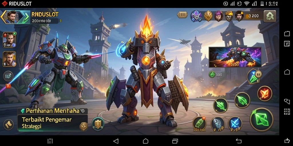 Screenshot gameplay RINDUSLOT menunjukkan menara yang kokoh dan gelombang musuh yang menyerang.