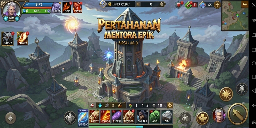 Tampilan gameplay menara pertahanan yang menegangkan dan strategis.