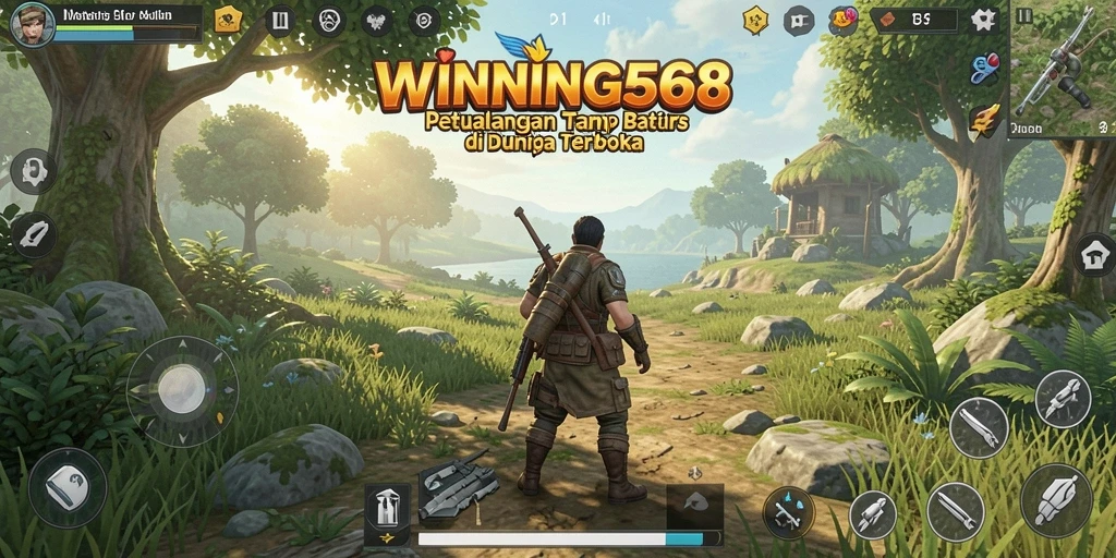Screenshot gameplay WINNING568 yang menampilkan dunia terbuka yang luas.